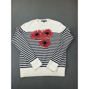 Brooks Brothers Sweater Womens S White Striped Embroidered Floral Pullover